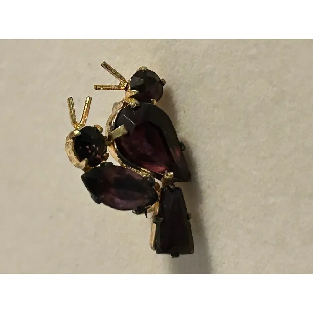 Antique 1920s Czech Lovebirds Brooch Pin Amethyst Purple Glass Stamped Czecho